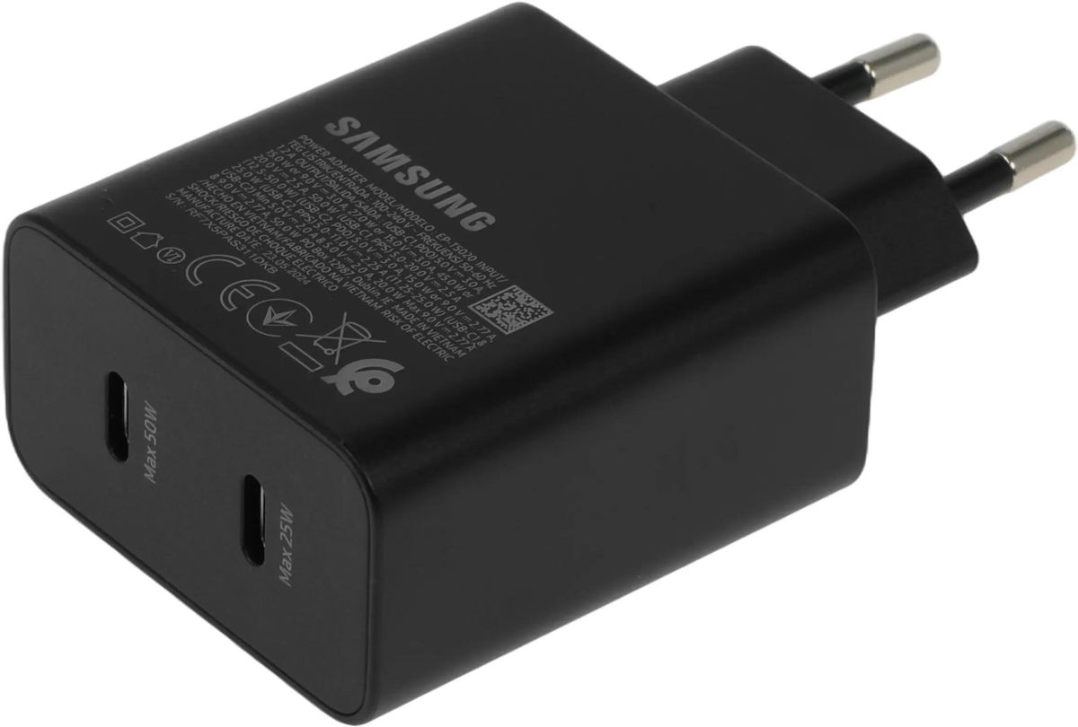 Сетевое зарядное устройство Samsung EP-T5020X,  2xUSB type-C,  USB type-C,  50Вт,  3A,  черный [ep-t5020xbegeu]